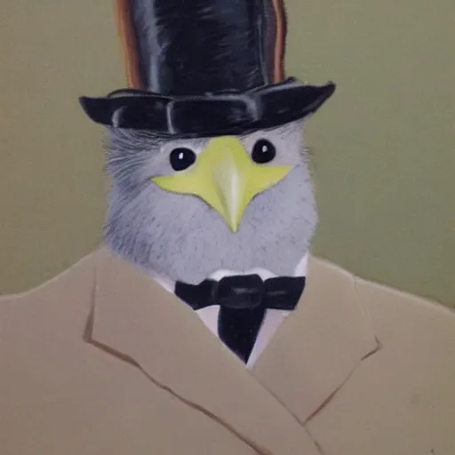 Image similar to gentlemanly bird wearing a bowler hat