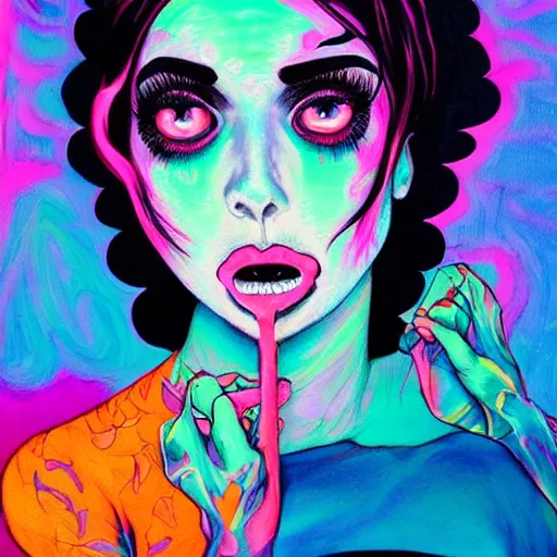 Prompt: eating your mind by Harumi Hironaka, bright tones