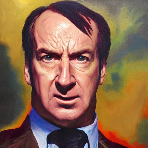 Image similar to oil painting of saul goodman going super sayian