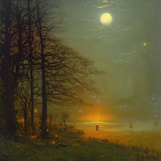 Image similar to A Landscape by Peter Mohrbacher and John Atkinson Grimshaw