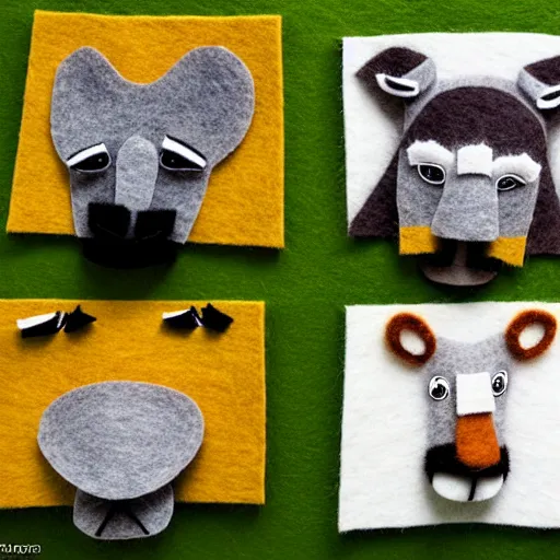 Prompt: detailed felt caricatures of animals in the jungle