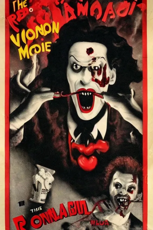 Image similar to the return of ronald mcdonald vampire vintage horror movie poster