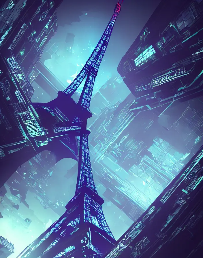 Image similar to a cyberpunk eiffel tower, cyberpunk sci - fu world