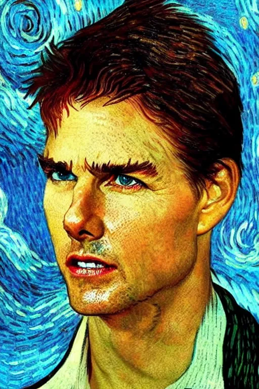 Image similar to Tom Cruise in the style of Van Gogh