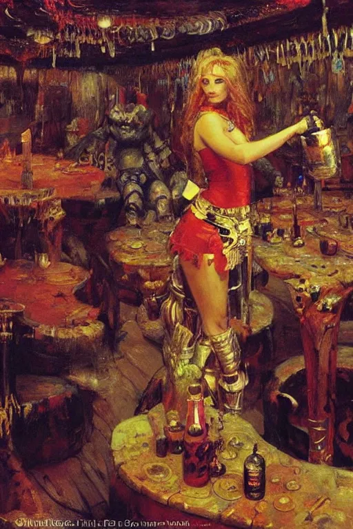 Image similar to portrait of a space viking drinking in an alien tavern. art by ilya repin.