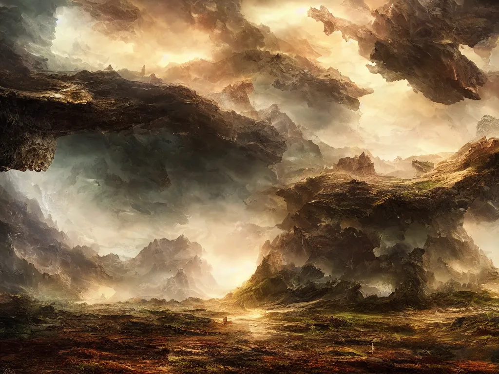 Image similar to A landscape where the future and past collide, epic digital art, grandiose