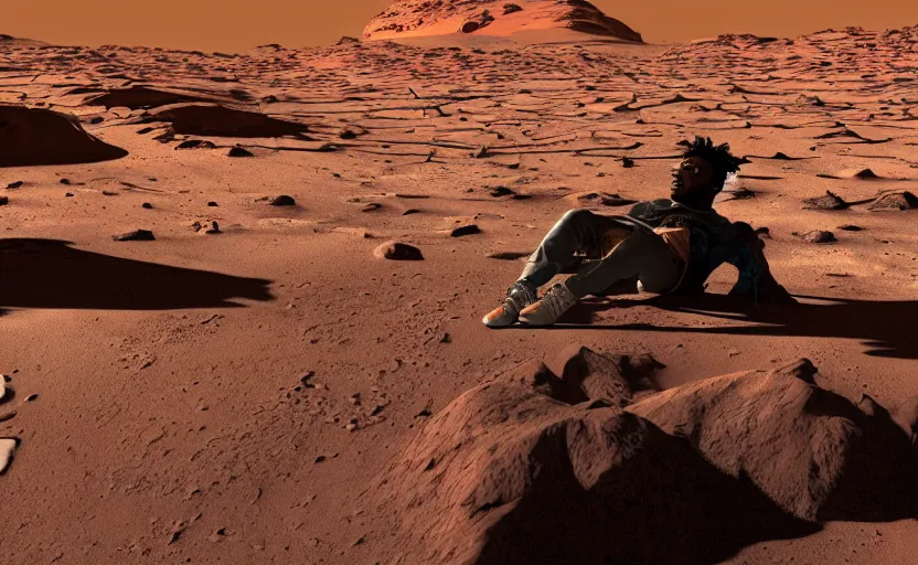Prompt: Lil Uzi Vert chilling on Mars, planetary digital art, 4k