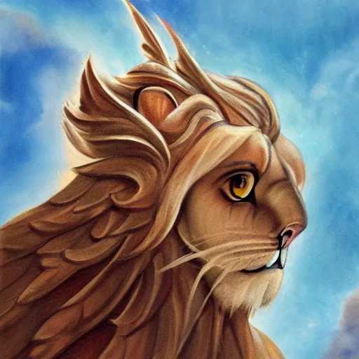 Image similar to a winged lion, fantasy illustration