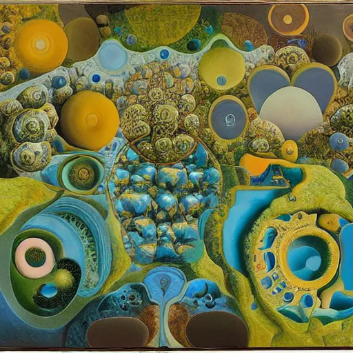 Prompt: birdview of garden shaped into mandelbulb pattern, oil on canvas, surrealism, by salvador dali