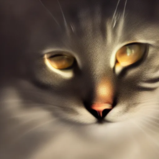 Prompt: closeup of a tabby cat in a dark moonlit Maine forest, serene, highly detailed, by Greg Rutkowski, trending on artstation, 4k