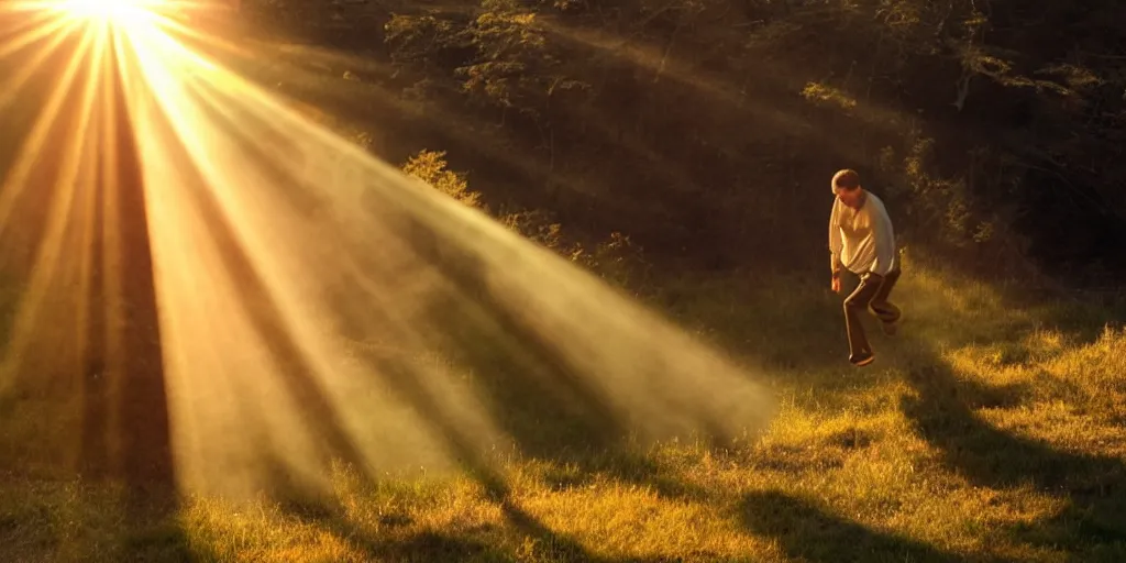 Image similar to a man falls down a sunbeam