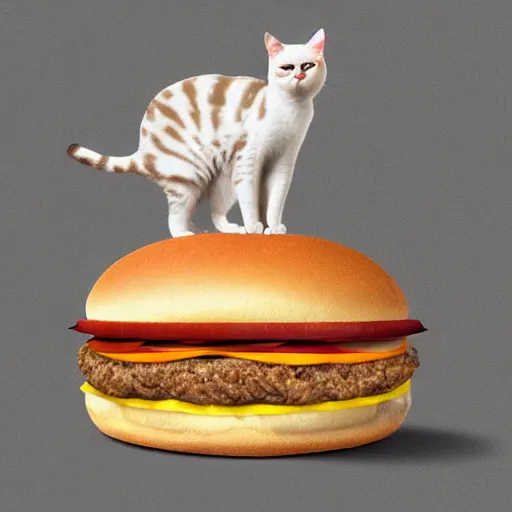 Image similar to a cat made of hamburgers, detailed digital art by salvadore dali,