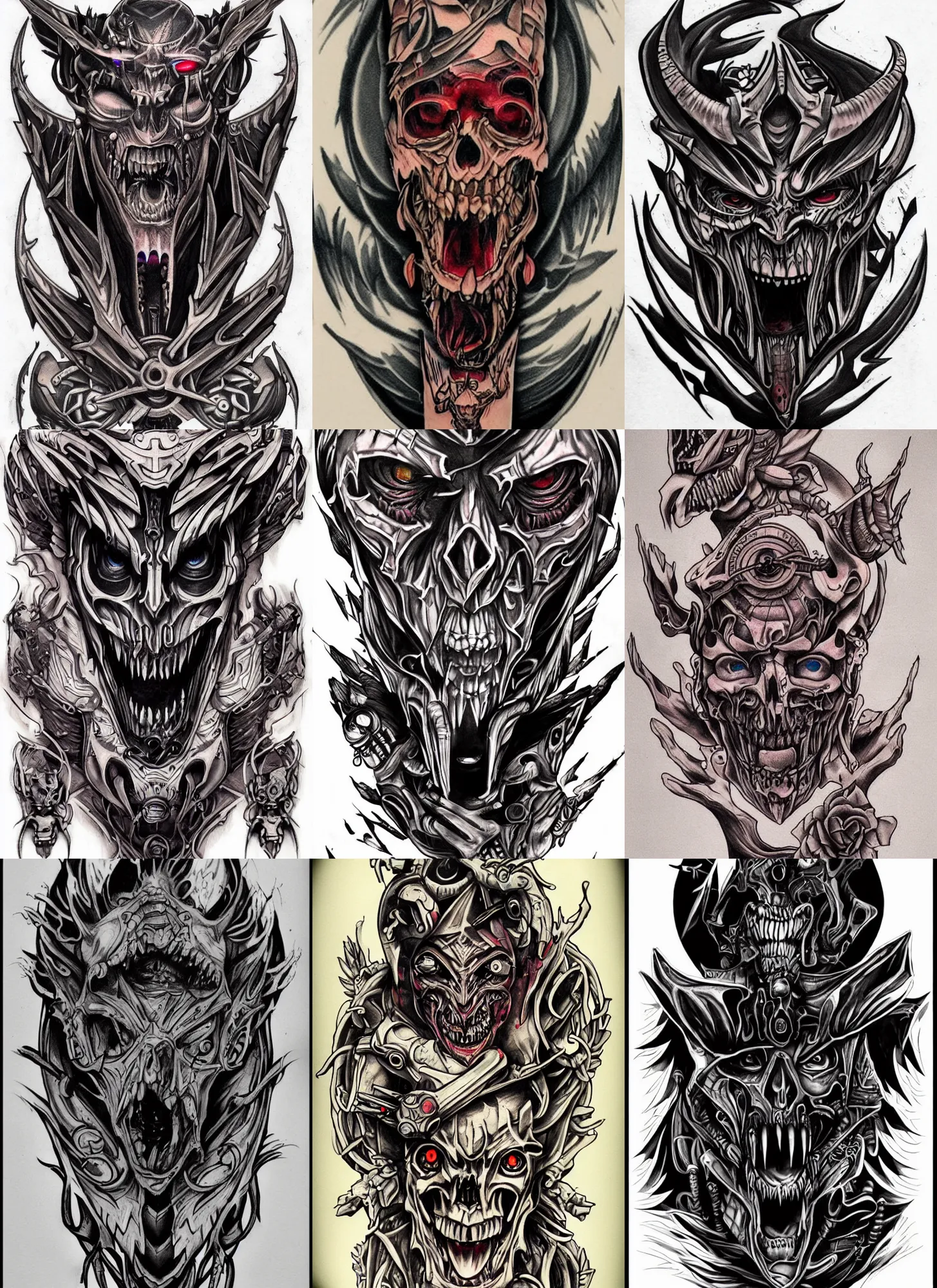 Image similar to Tattoo Design demonic cyborg