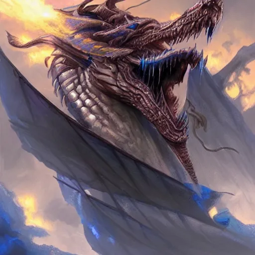 Prompt: blue scaled half man half dragon hybrid race paladin lightning spewing from his mouth on a pirate ship d & d, fantasy, highly detailed, headshot, digital painting, trending on artstation, concept art, sharp focus, illustration, art by artgerm and greg rutkowski and magali villeneuve