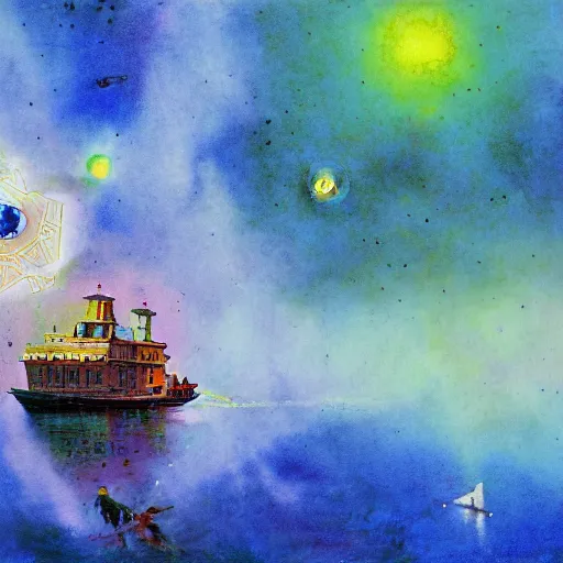 Prompt: numerical symetrical misty galaxy cube pigeon convertible basin can, by ivan aivazovsky and marc chagall and albrecht durer, watercolor, parallax, panorama