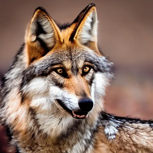 Image similar to professional photograph of a tawny gray wolf, high quality, hd, 8 k, 4 k, magnificent, award - winning, nature, nature photography, awe - inspiring, highly detailed, amazing