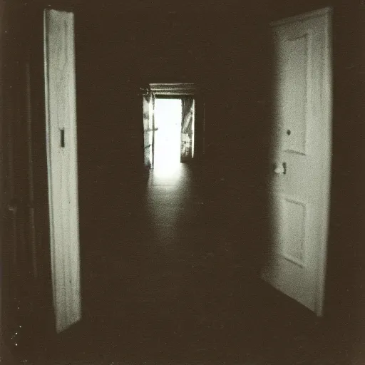 Image similar to dark room with a monster peering out of a trap door in the floor, distuburbing, horror, nightmare, terrifying, surreal, nightmare fuel, old polaroid, blurry, expired film, lost footage, found footage,