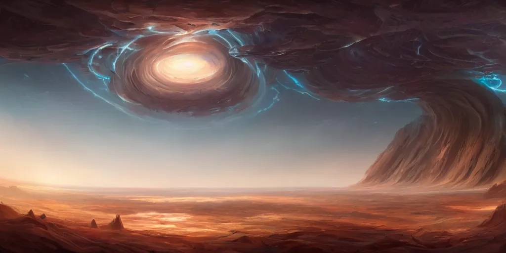 Prompt: Concept Art of cinematography of an alien world from Terrence Malick film by Noah Bradley depicting the origin of the universe being created from the point of view of an sub atomic particle