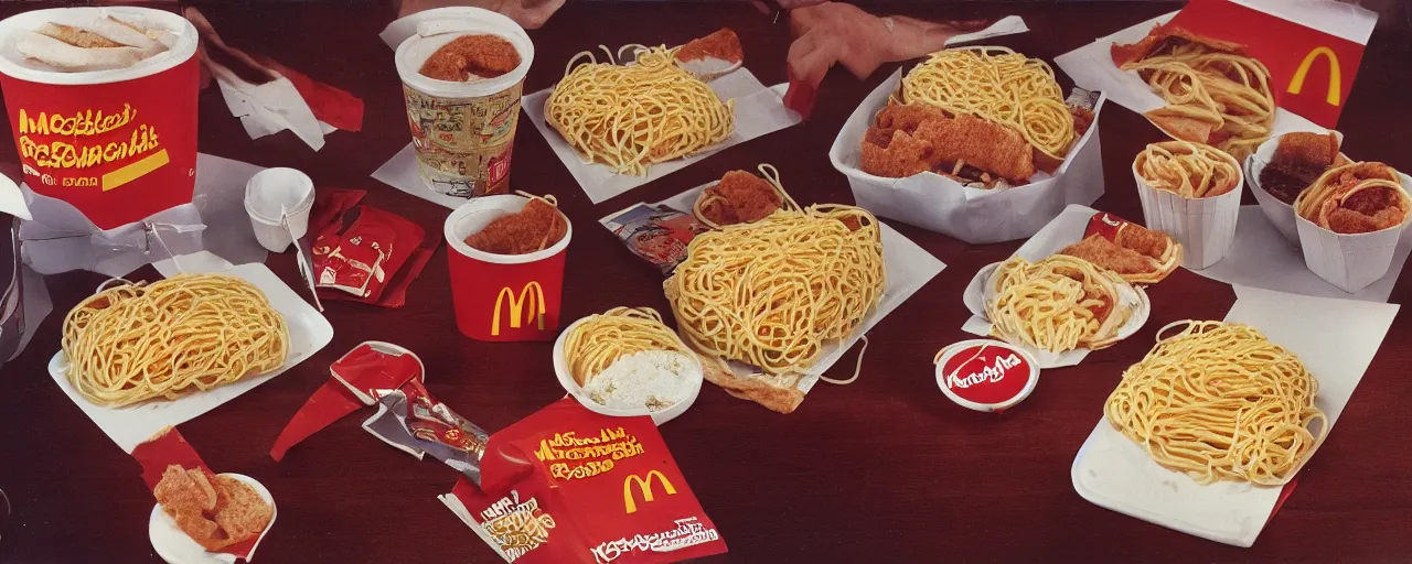 Image similar to 1 9 8 0 s mcdonalds best selling spaghetti sandwich, kodachrome,