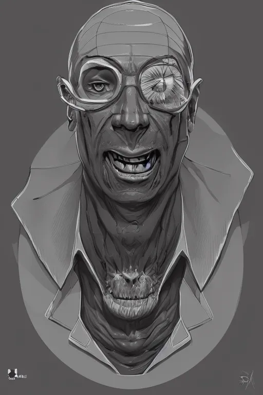 Prompt: a portrait of evil scientist, artstation, illustration by silvio camboni, concept art