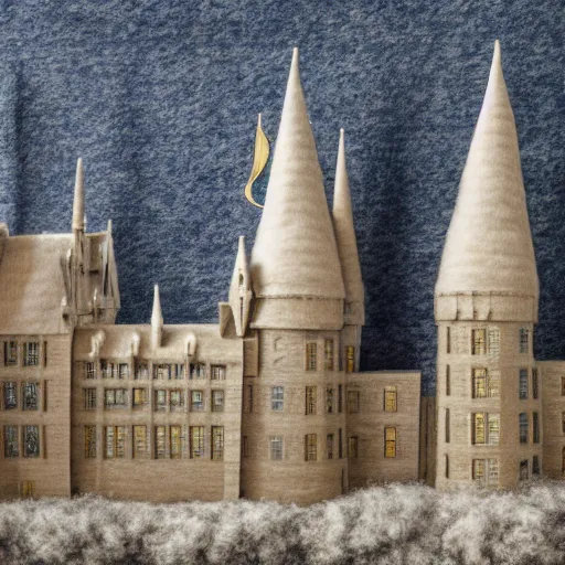 Prompt: a film still of hogwarts school made out of wool, photography, 8 k