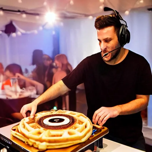 Image similar to dj spinning on a waffle turntable