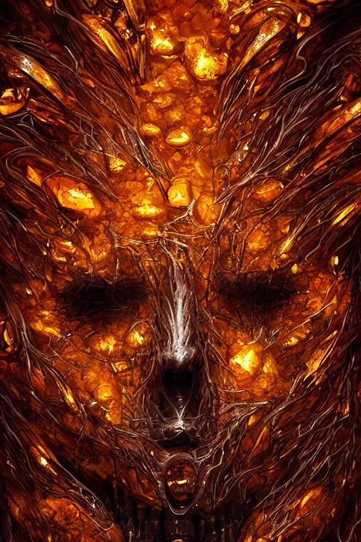 Image similar to a humanoid monster encased in a clump of amber, symmetrical, highly detailed, digital art, sharp focus, trending on art station