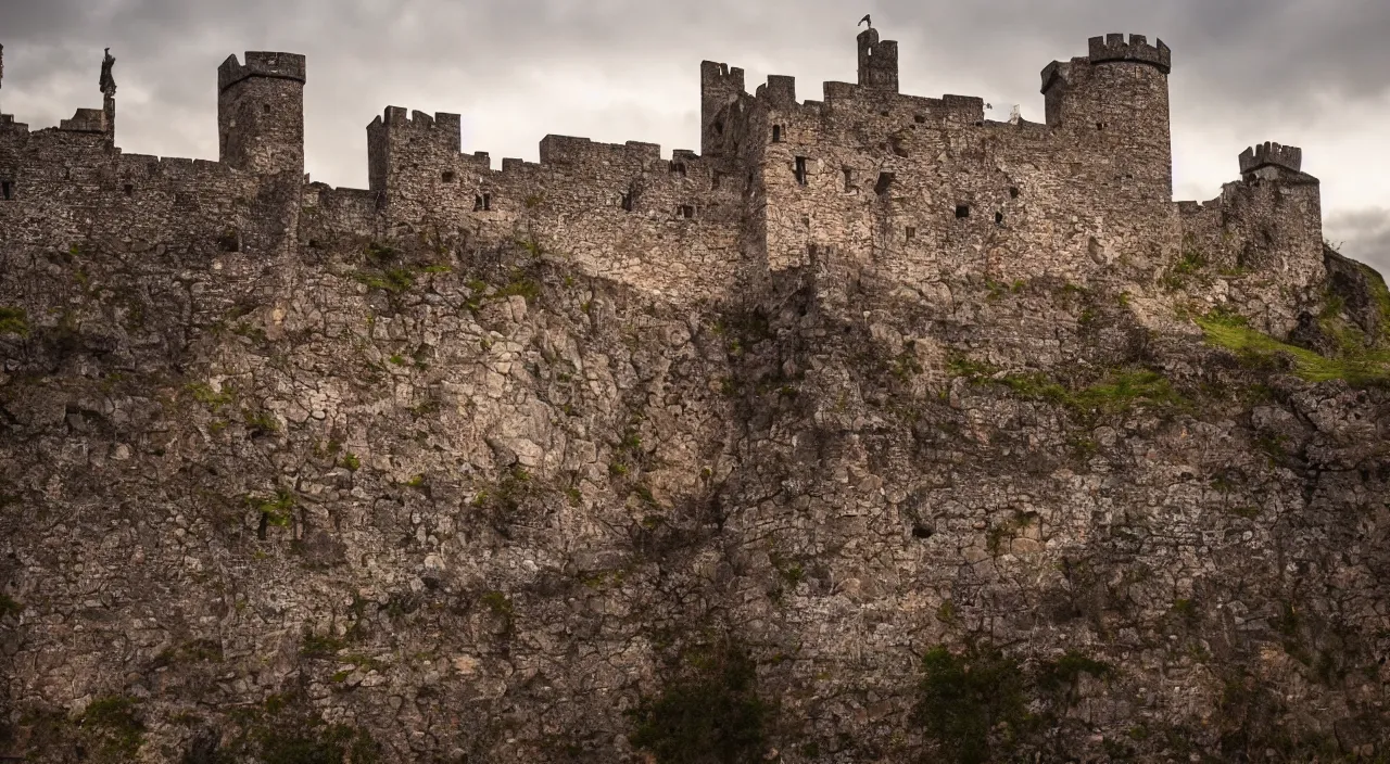 Image similar to a king standing on the castle walls looking at the incoming enemy army, vivid colors, soft lighting, atmospheric, cinematic, moody, 8 k