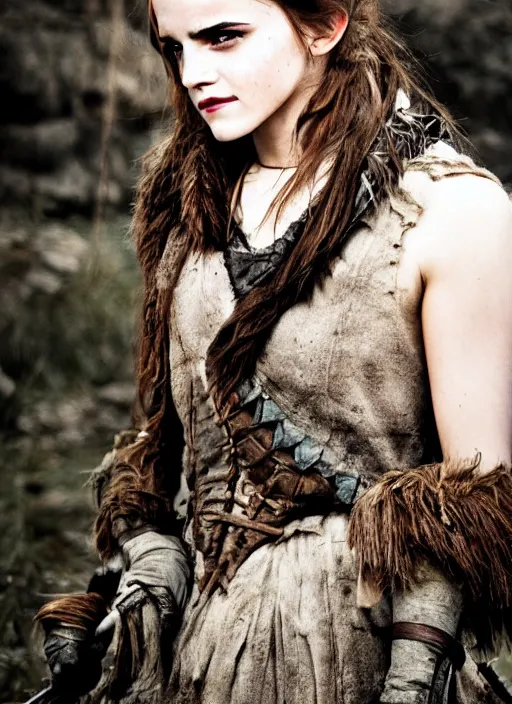 Image similar to photography emma watson prehistoric victorian berserker cinematic