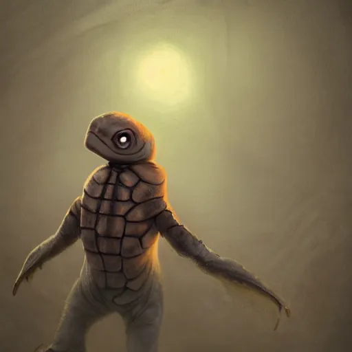 Image similar to anthropomorphic turtle humanoid, carapace, rutkowski, blizzard, winter, night, furs, fantasy