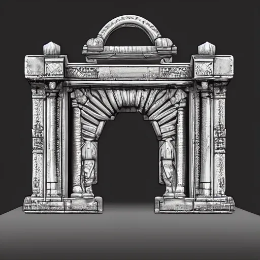 Image similar to ancient fantasy marble gate, neonpunk, mega structure, symmetric, intricate details