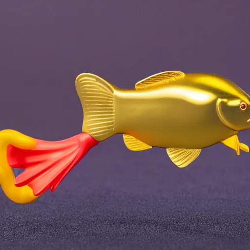 Prompt: jerry curl gold fish perfect focus, scene from tv show hyper detailed 5 5 mm 8 5 mm, toy photography, made out of plastic