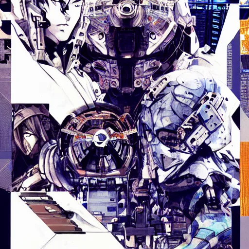 Image similar to the robot brothers orion and sirius, the ego and the id, the form and the function, the bird and the wolf, both were disconnected from the simulation by a human virus, game poster by yoji shinkawa