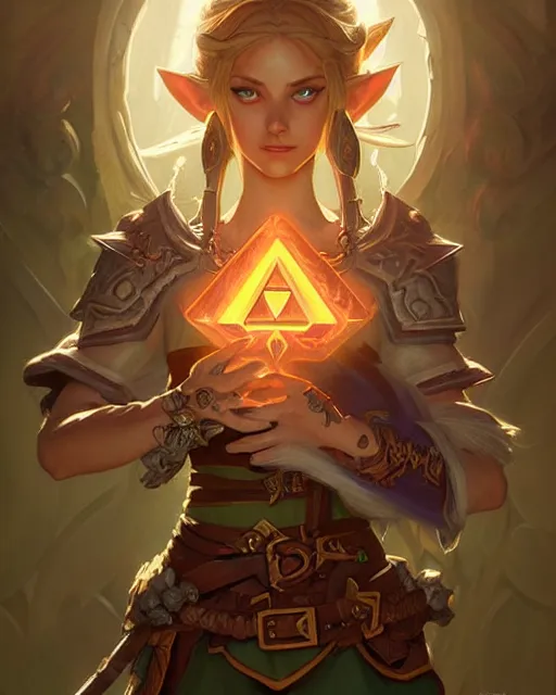 Image similar to legend of Zelda, D&D, fantasy, intricate, elegant, highly detailed, digital painting, artstation, concept art, matte, sharp focus, illustration, hearthstone, art by Artgerm and Greg Rutkowski and Alphonse Mucha