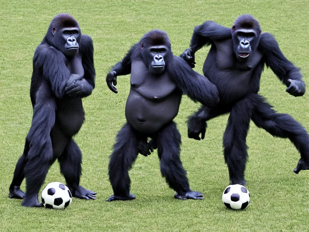 Prompt: gorilla playin soccer, vivid