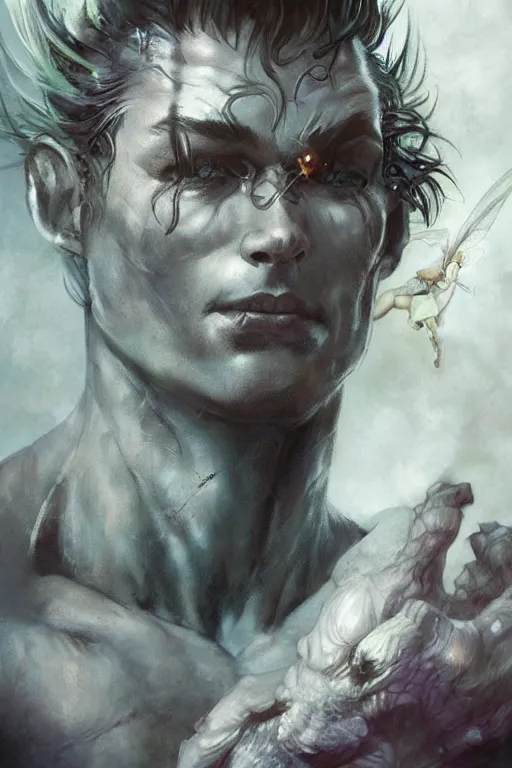 Image similar to a portrait of a handsome ripped magical fantasy fairy man by Frank Frazetta, WLOP and ross tran