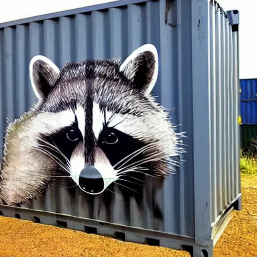 Image similar to raccoon graffiti on shipping container,