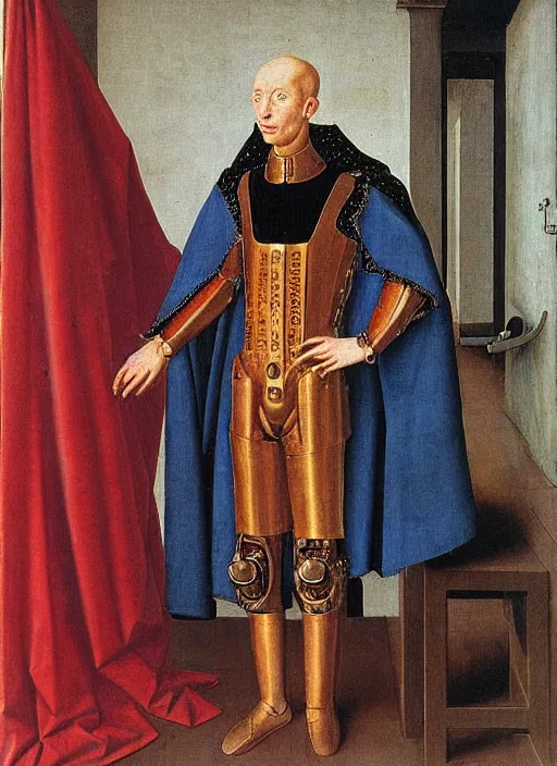 Image similar to a cyborg priest by Jan van Eyck