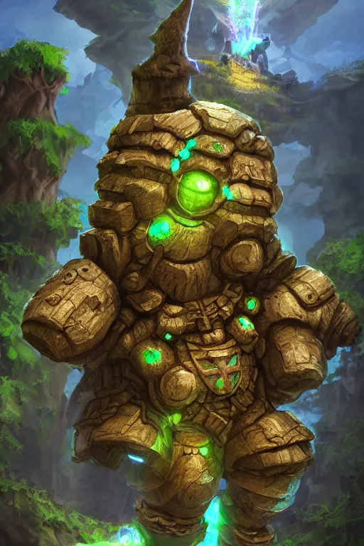 Image similar to zelda fantasy art giant golem troll wood rock greeble gemstone, global illumination ray tracing hdr fanart arstation by sung choi and eric pfeiffer and gabriel garza and casper konefal