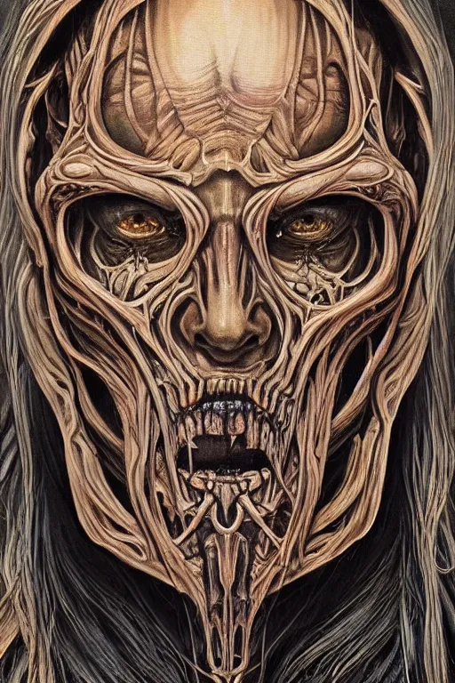 Prompt: Elden Ring and Doom themed painting of majestic chromatic biomechanical anatomical undead warrior hybrid beautiful ethereal angel symmetrical neutral mask closeup face tattoo pattern golden ratio concept, Neo-Gothic concept, infinity glyph waves, intricate artwork masterpiece, very coherent artwork, cinematic, full frontal facial features by Artgerm, art by H.R. Giger, Joseph Michael Linsner, Zdizslaw Beksinski, Johnatan Wayshak, Moebius, Ayami Kojima, very anatomically coherent artwork, trending on cgsociety, ultra high quality model, production quality cinema model, high detail chromatic ink outline, octane render, unreal engine 8k, hyper realism, high detail, octane render, unreal engine, 8k, High contrast