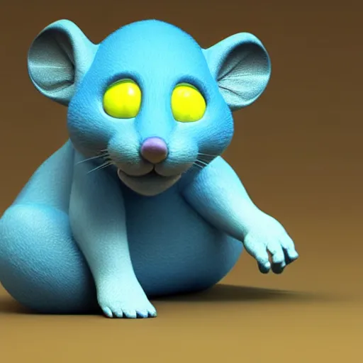 Image similar to a blue and yellow mouse standing on its hind legs, a 3 d render by wendy froud, cg society contest winner, furry art, rendered in maya, rendered in cinema 4 d, vray