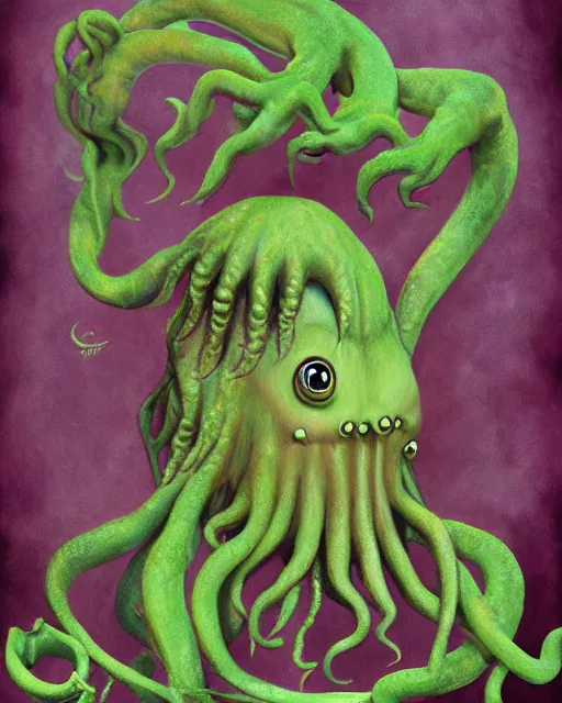 Image similar to cthulhu ， painting photoshop by mark ryden and pixar and hayao miyazaki, 8 k