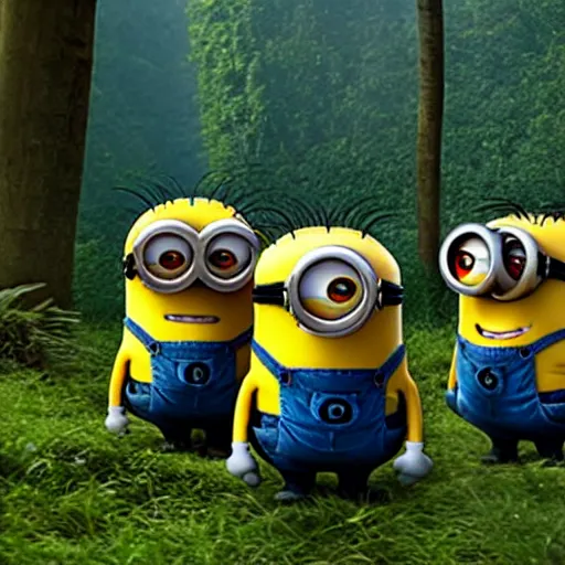 Prompt: minions on the jungle, found footage