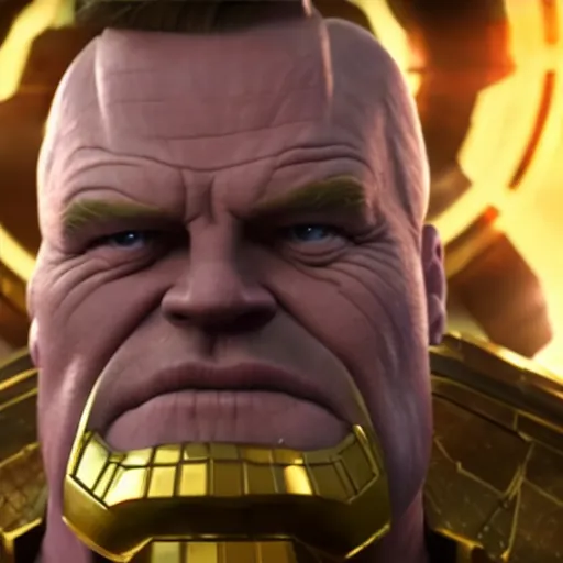 Prompt: Bryan Cranston as Thanos, HD promotional screenshot from new Avengers film, 8k ultra realistic, Marvel animation