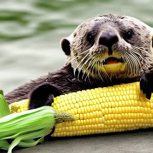 Image similar to a sea otter combined with corn on the cob