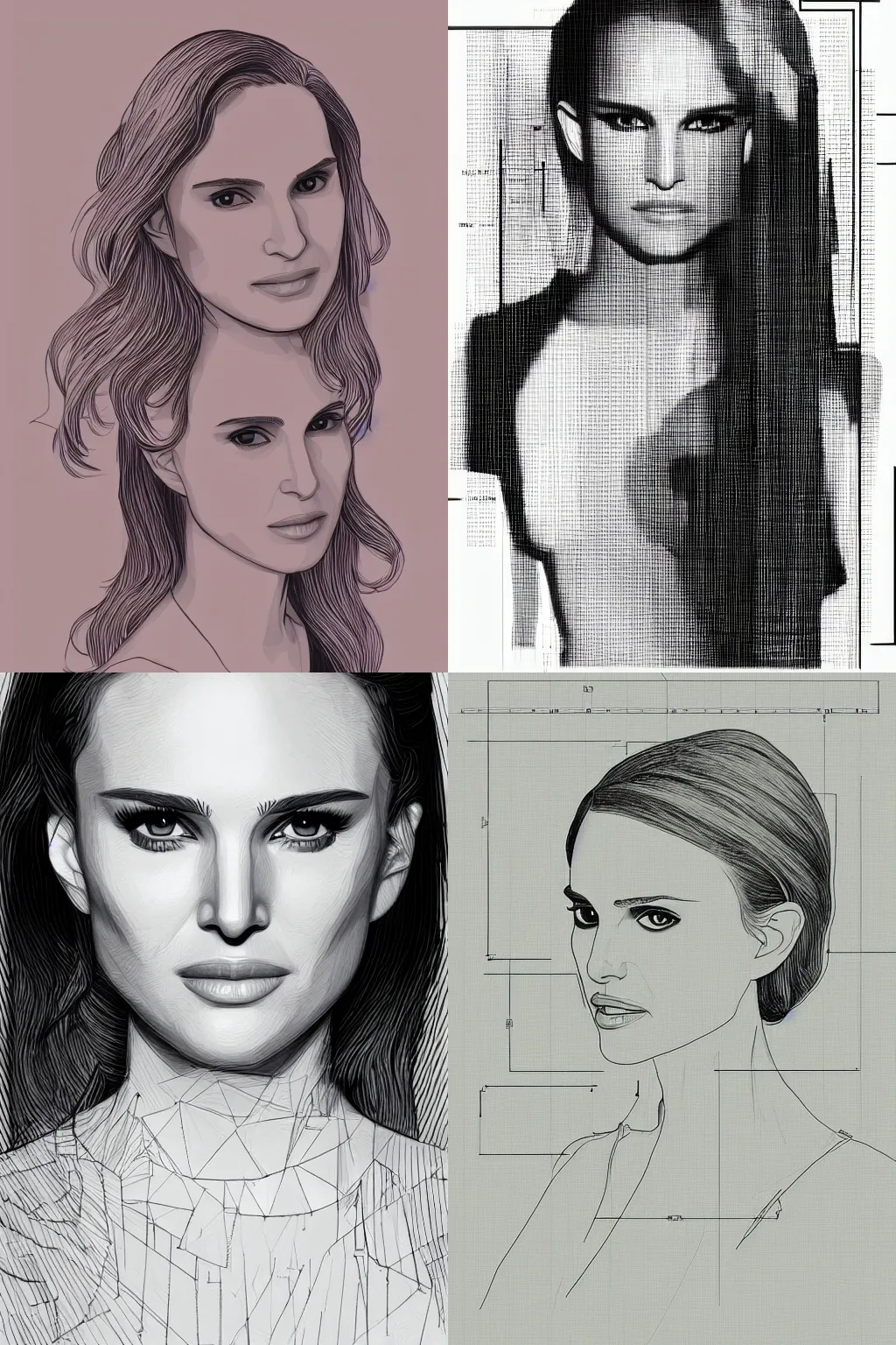 Prompt: axonometric view of natalie portman, schematics