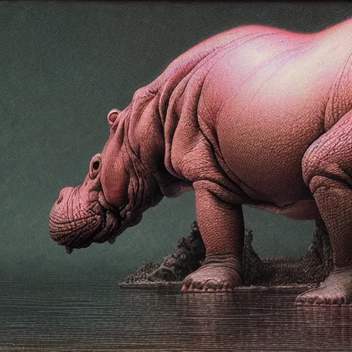 Prompt: a side view of hippopotamus, highly detailed, art by ayami kojima, beksinski, giger