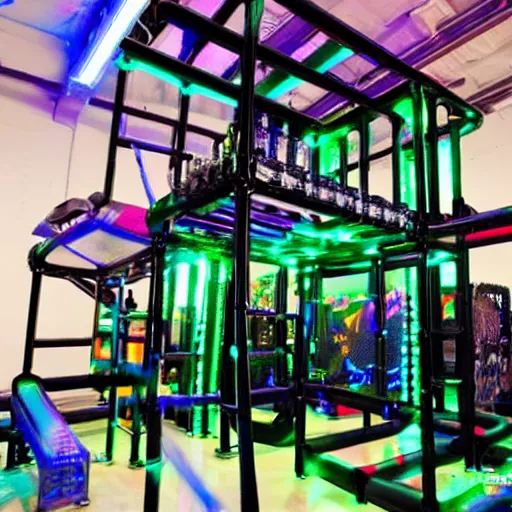 Prompt: photo of an rgb gaming jungle gym