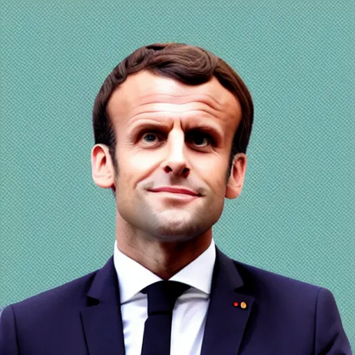 Image similar to Emmanuel Macron sitting on a huge pill of money, cartoon, white background