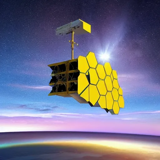 Prompt: “the james webb telescope in outer space, beautiful digital art”